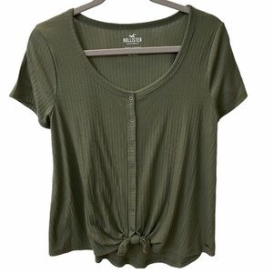 Hollister tie front button olive green easy shirt